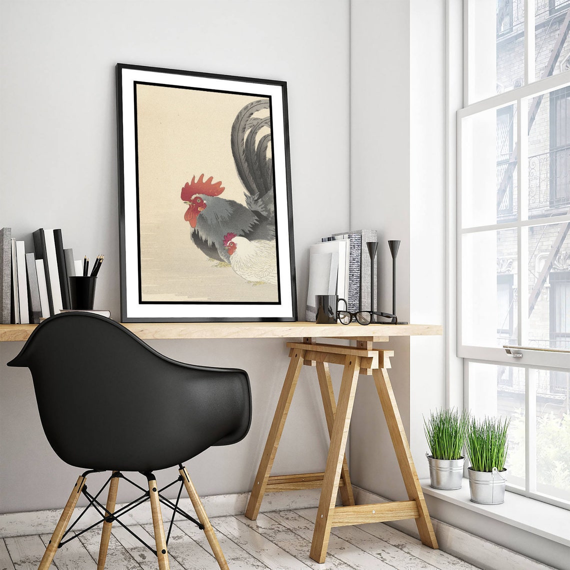 Ohara Koson Chicken And Rooster 1920 Japanese Woodblock Art Print - Image 3