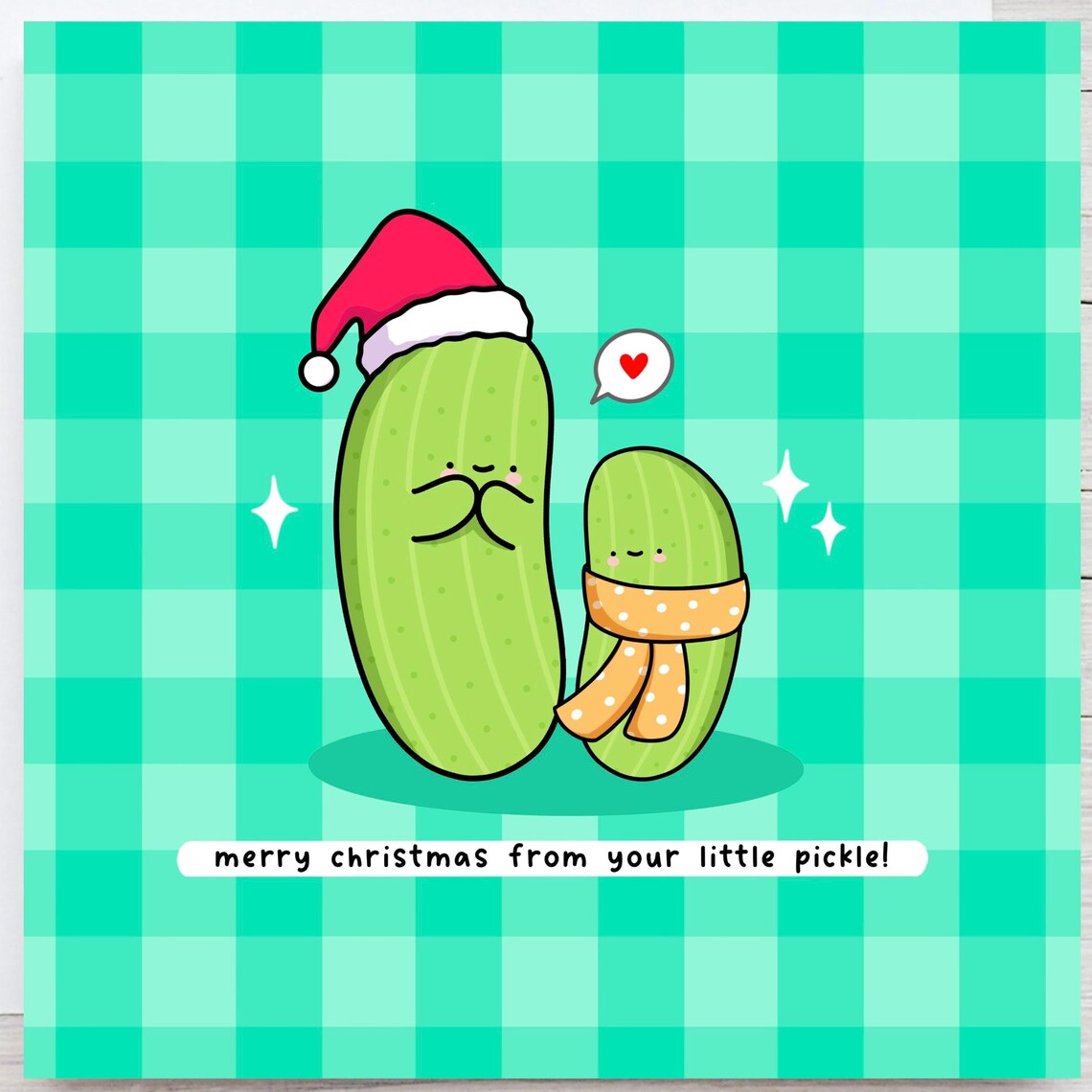 Merry Christmas From Your Little Pickle Kawaii Illustrated Card Print