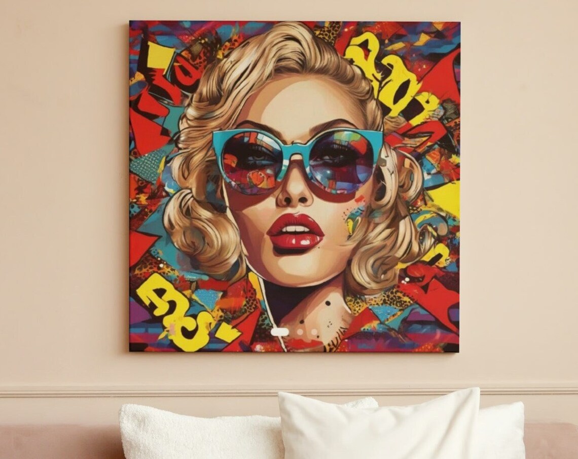 Pop Art Blonde Woman Blue Sunglasses Graffiti Street Art Style Poster