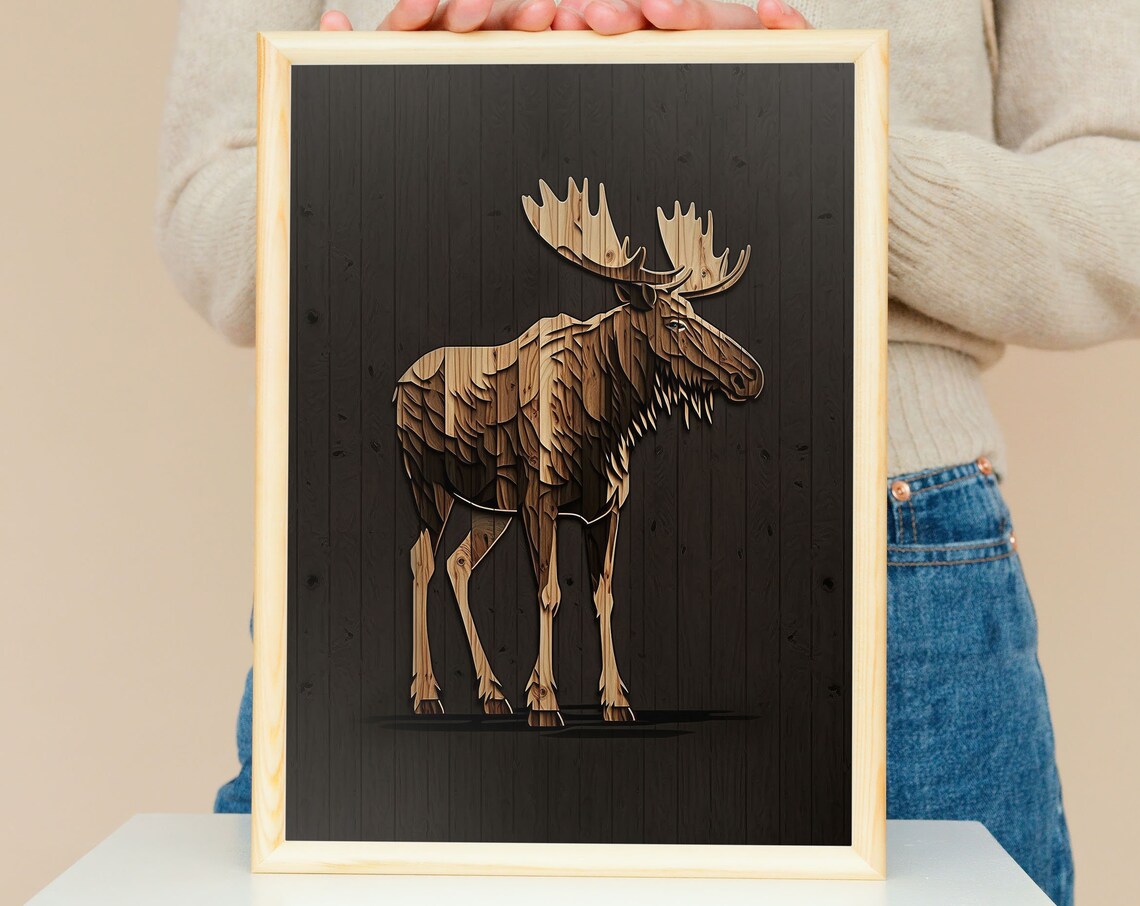 Moose Illustration Rustic Wall Art, Vintage Moose
