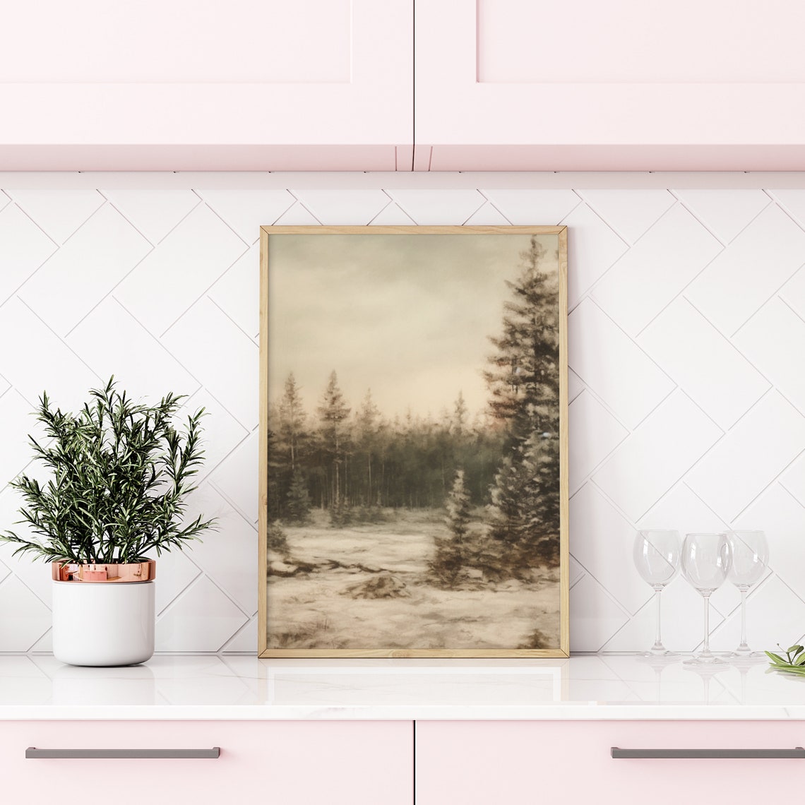 Muted Sepia Winter Forest Snowy Vintage Forest Landscape Poster - Image 5