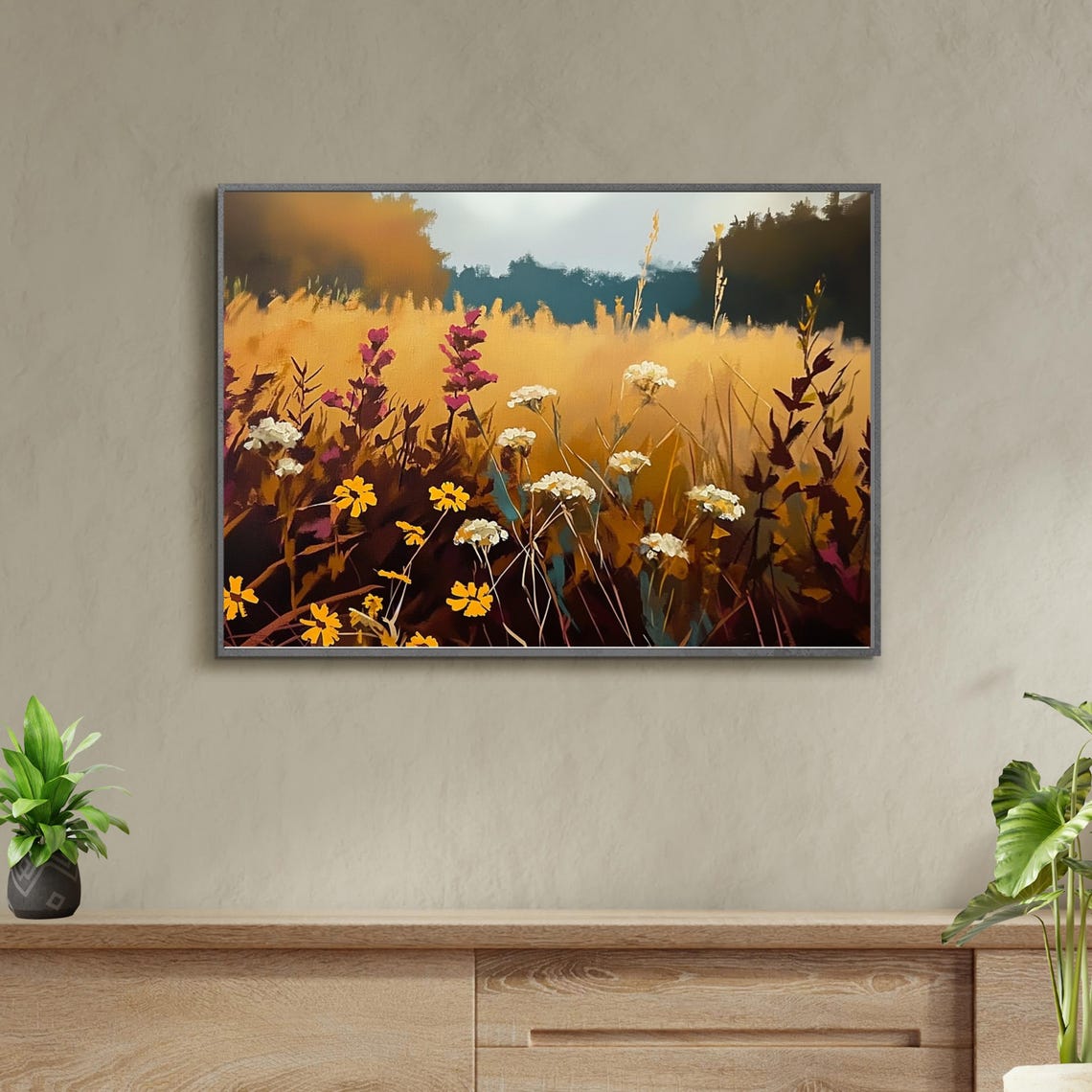 Wildflower Field Landscape Oil Painting Rustic Landscape Art Country Field Wall Art Wildflower Vintage Landscape Art Print 773 - Image 3