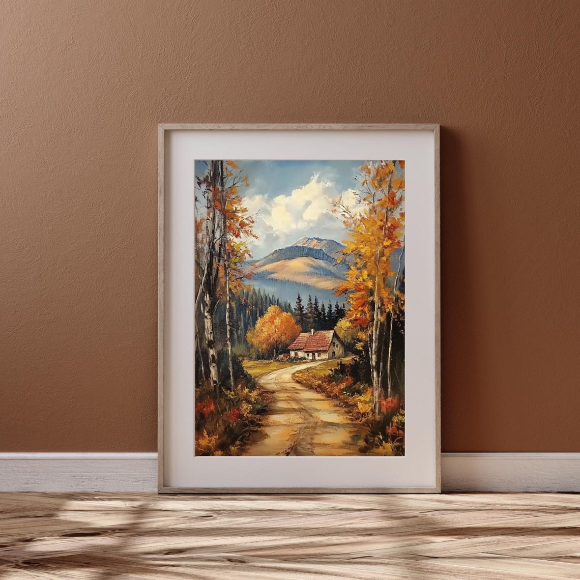 Autumn Cabin Path Through Golden Birch Trees Fall Art Poster - Image 4