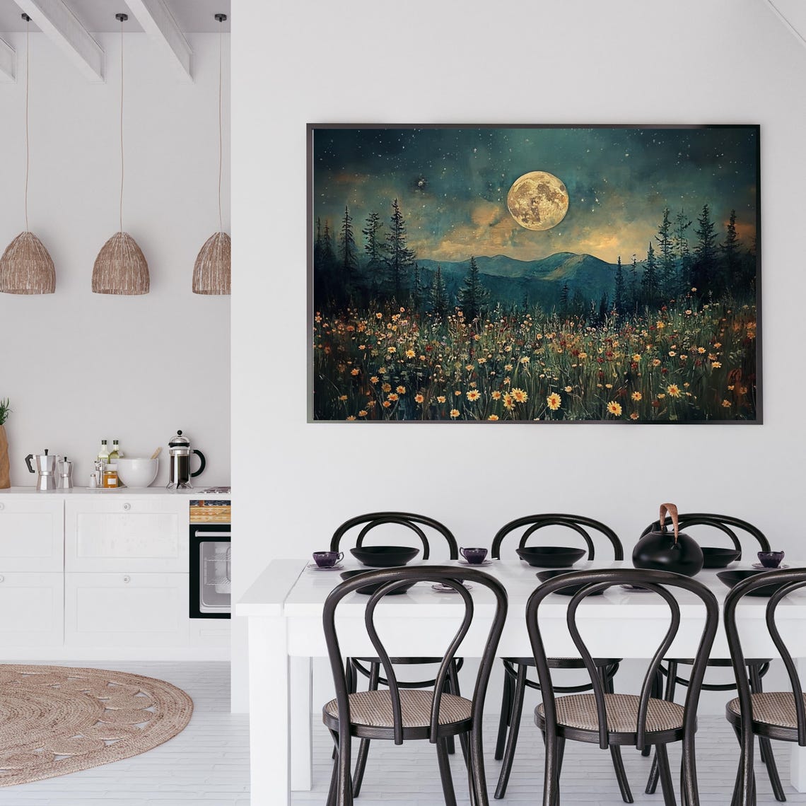 Midnight Meadow Full Moon Starry Night Sky Wildflower Scenery Poster - Image 4