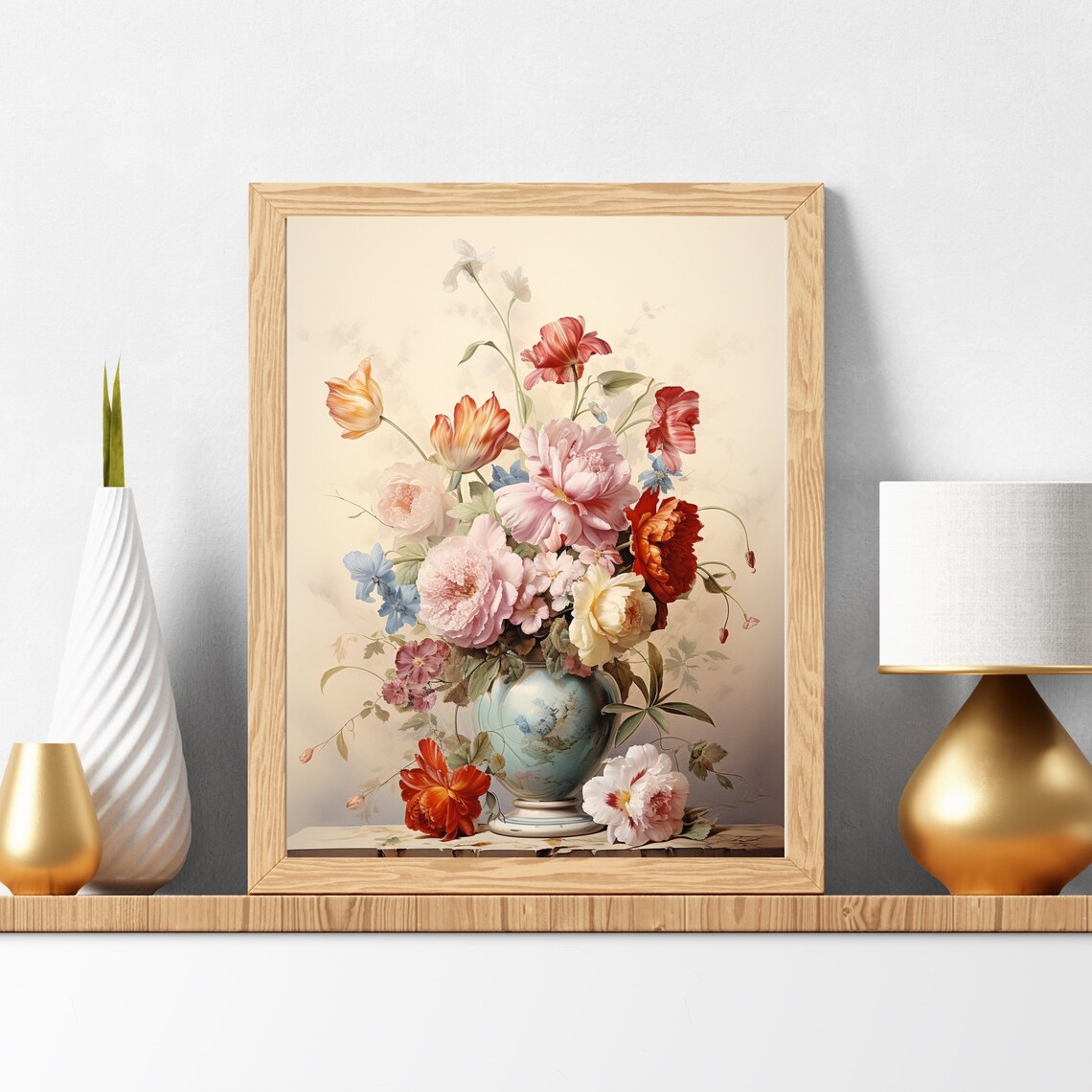 Peonies Tulips Porcelain Vase Floral Still Life Painting Poster - Image 4