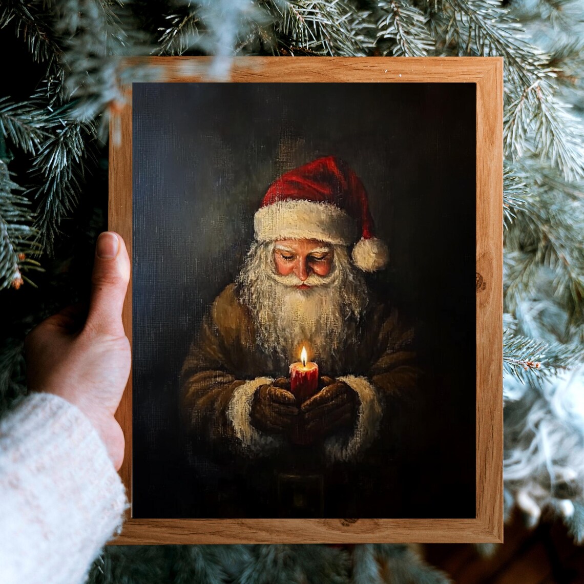 Moody Santa Claus Portrait Holding Candle Dark Christmas Poster - Image 5