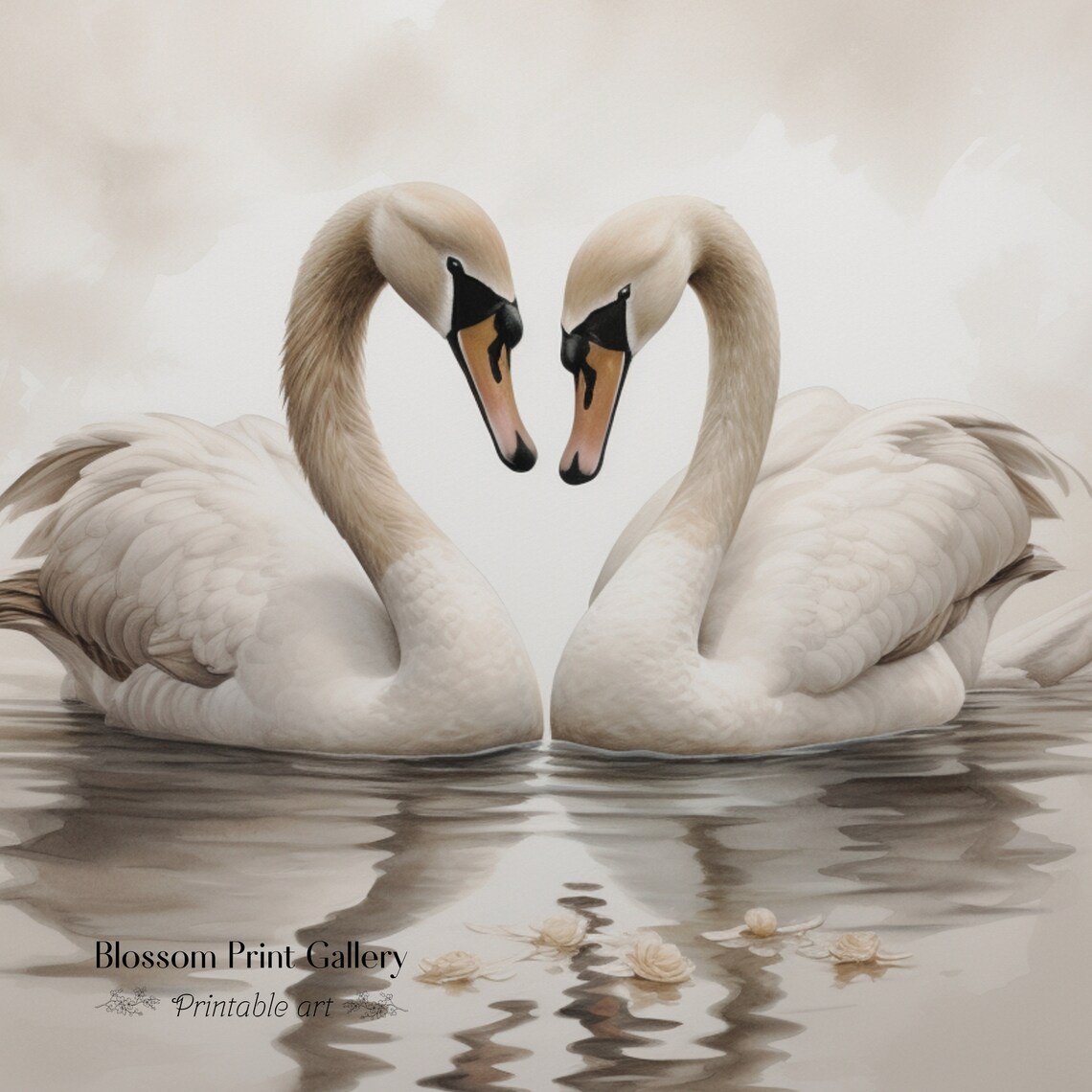 Vintage Swan Couple Painting Rustic Swan Art Countryside Wall Art Antique Animal Farmhouse Neutral Art 304 - Image 2
