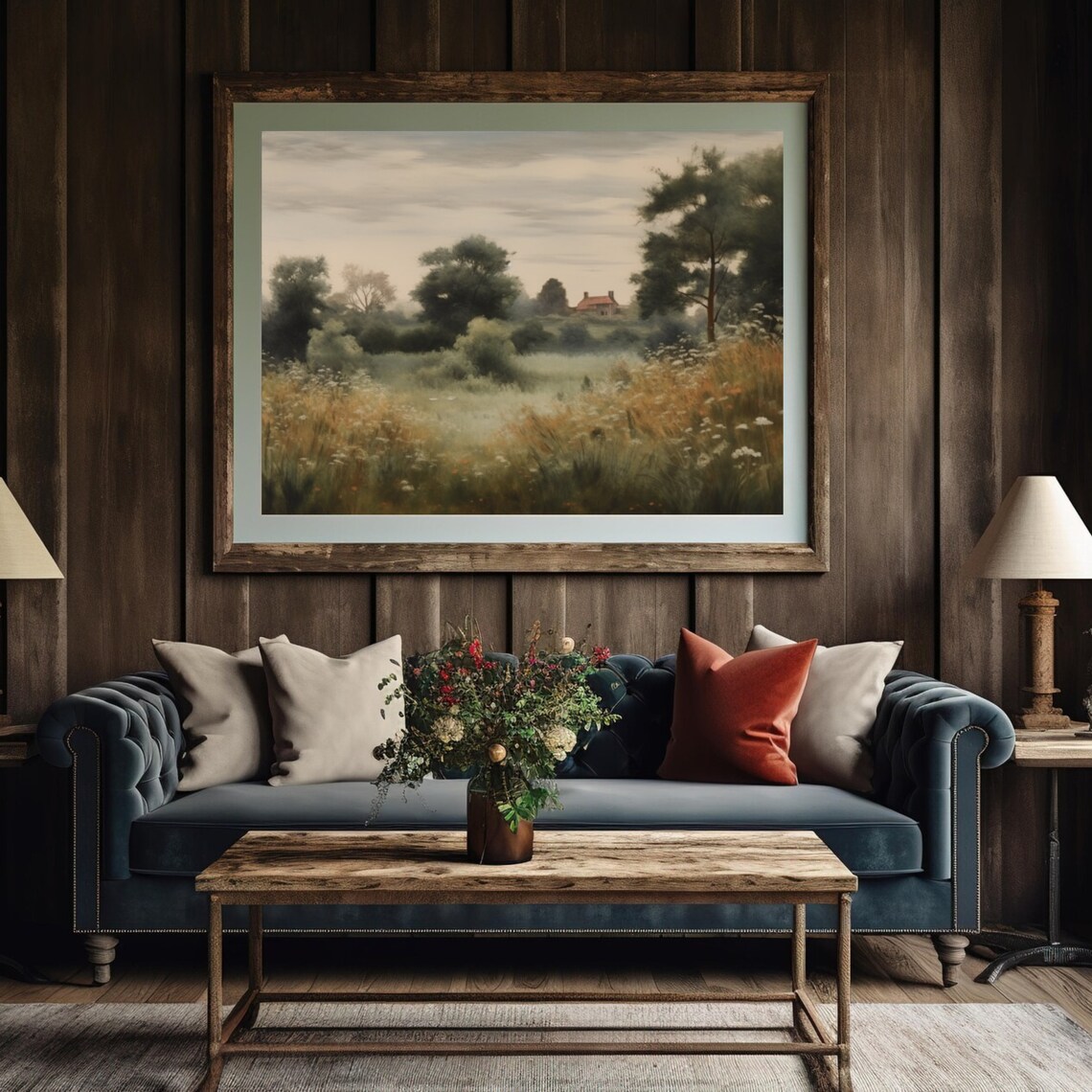 Wildflower Meadow Landscape Painting With Country Cottage Art Print - Image 4