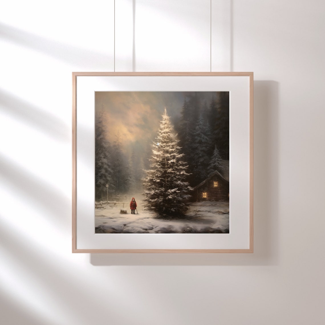 Child in Red Coat by Snowy Pine at Dusk Vintage Christmas Poster - Image 4
