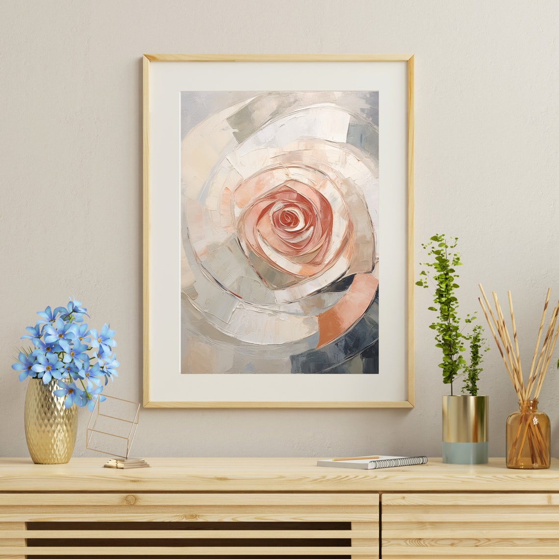Blush Pink Abstract Rose Impasto Oil Painting Minimalist Poster - Image 3