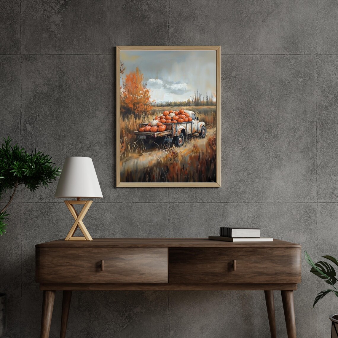 Vintage White Truck Loaded With Pumpkins Autumn Field Fall Decor Poster - Image 2