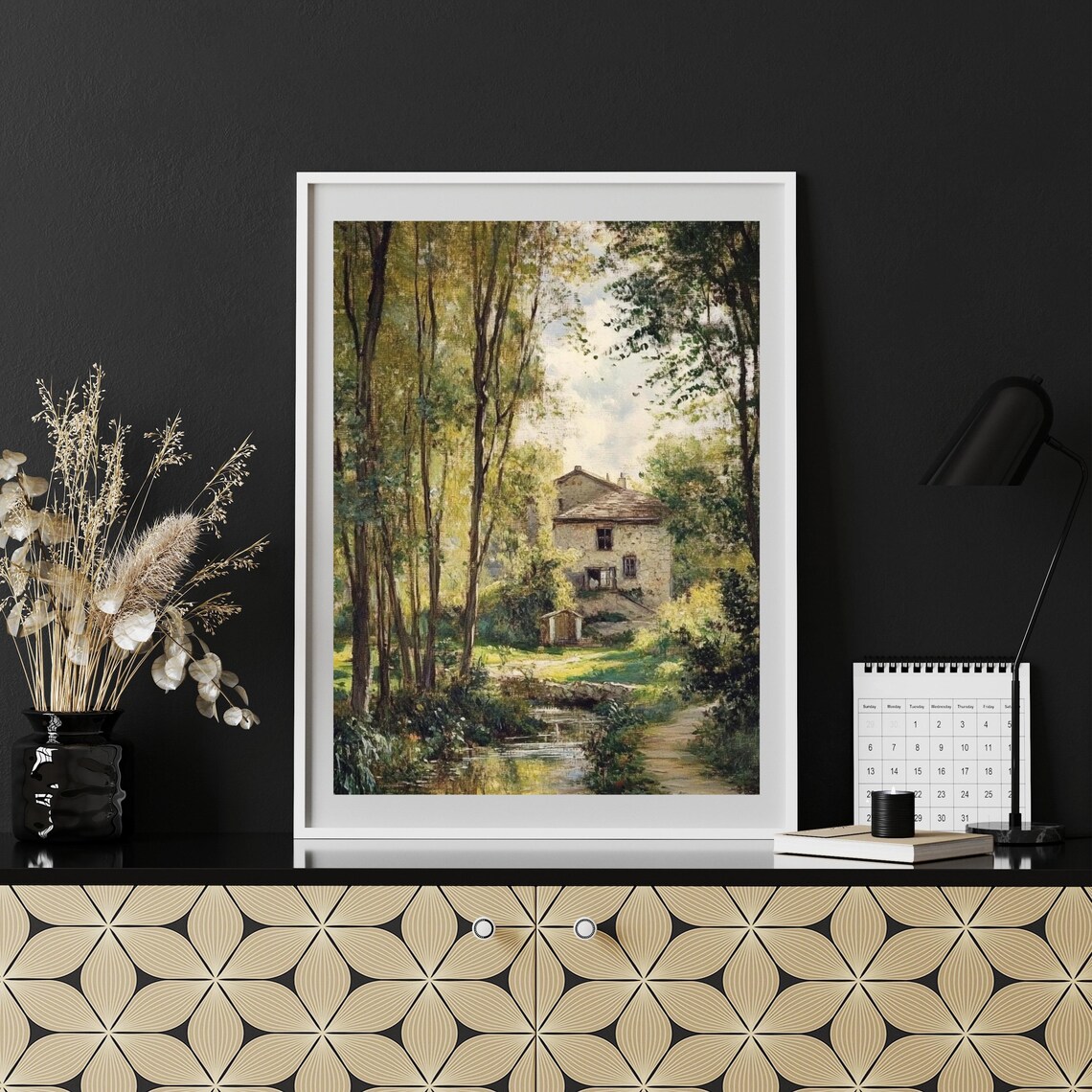 Rustic Stone Farmhouse in Wooded Landscape Vintage Oil Painting Poster - Image 6