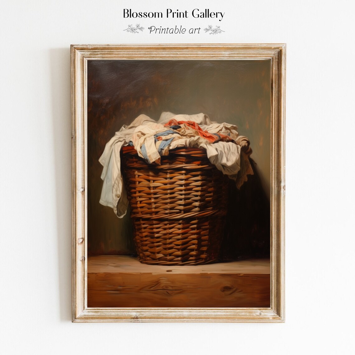 Vintage Laundry Basket Art Print, Rustic Farmhouse Decor