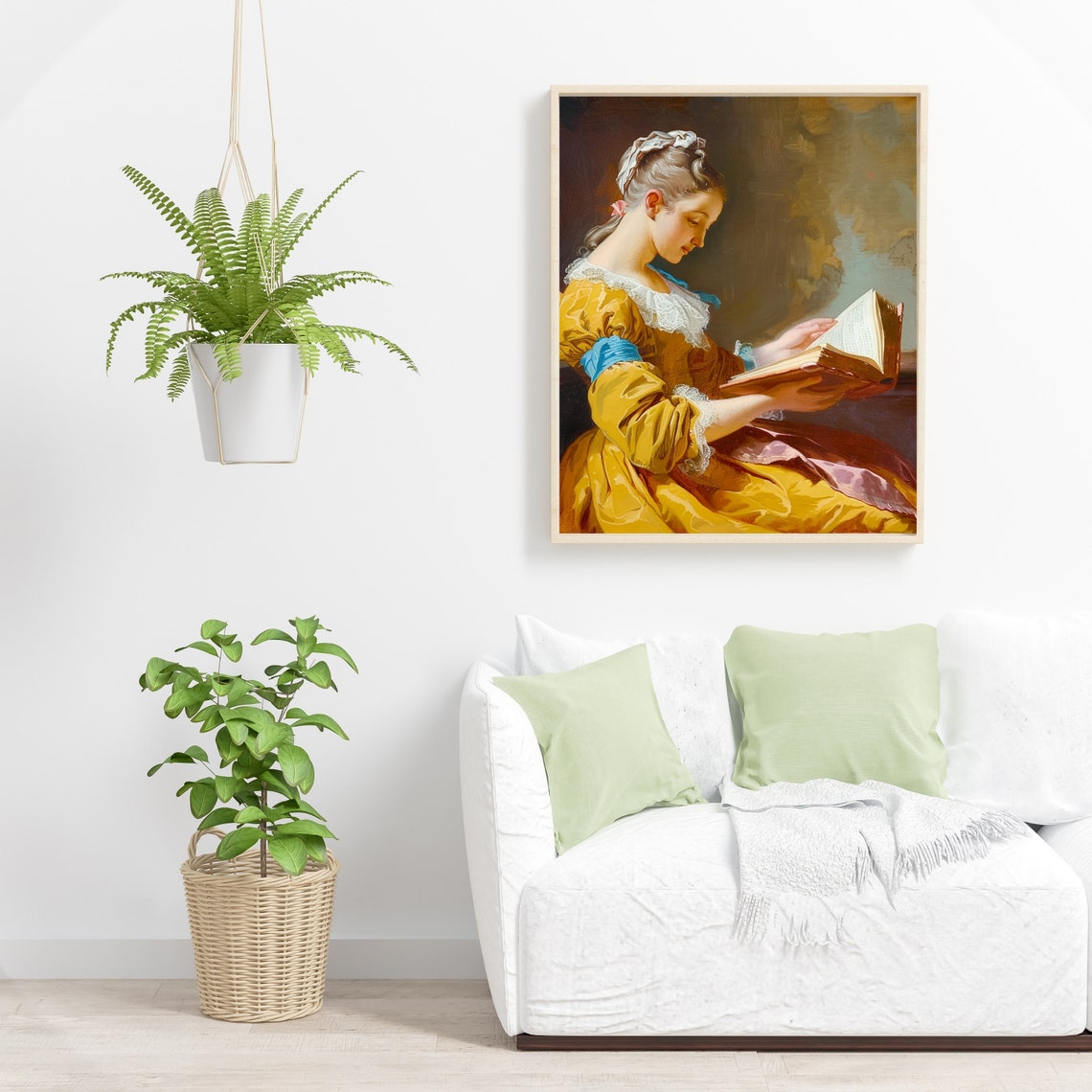 Elegant Woman Reading Book In Yellow Dress Classic Painting Poster - Image 3