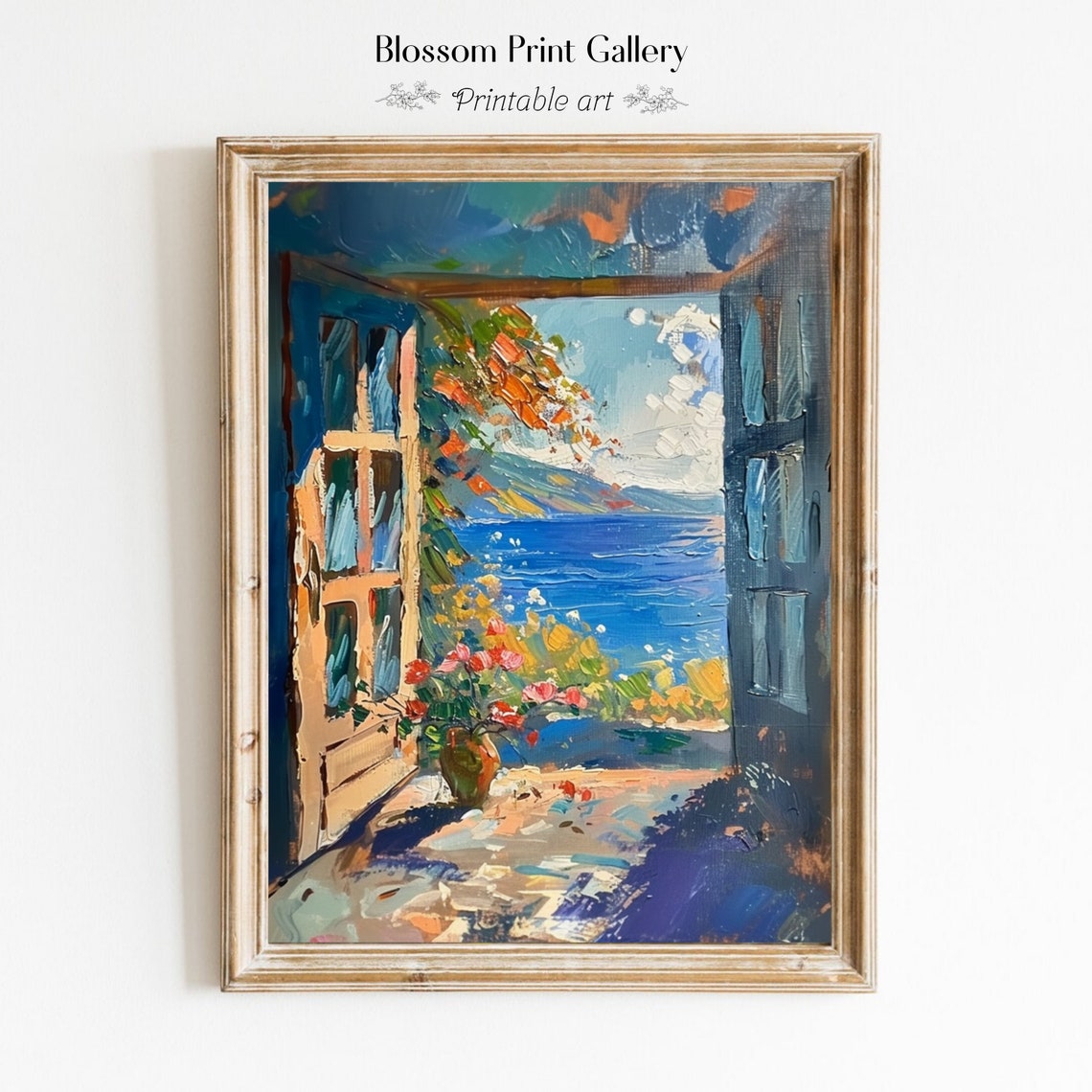 Mediterranean Sea View Through Open Windows Oil Painting Poster