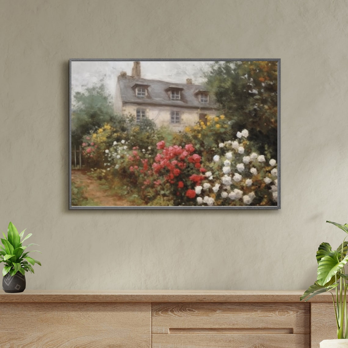 English Cottage Painting Rustic Cottage Garden Oil Painting Farmhouse Print Cottagecore Decor Wildflower Wall Art 593 - Image 4
