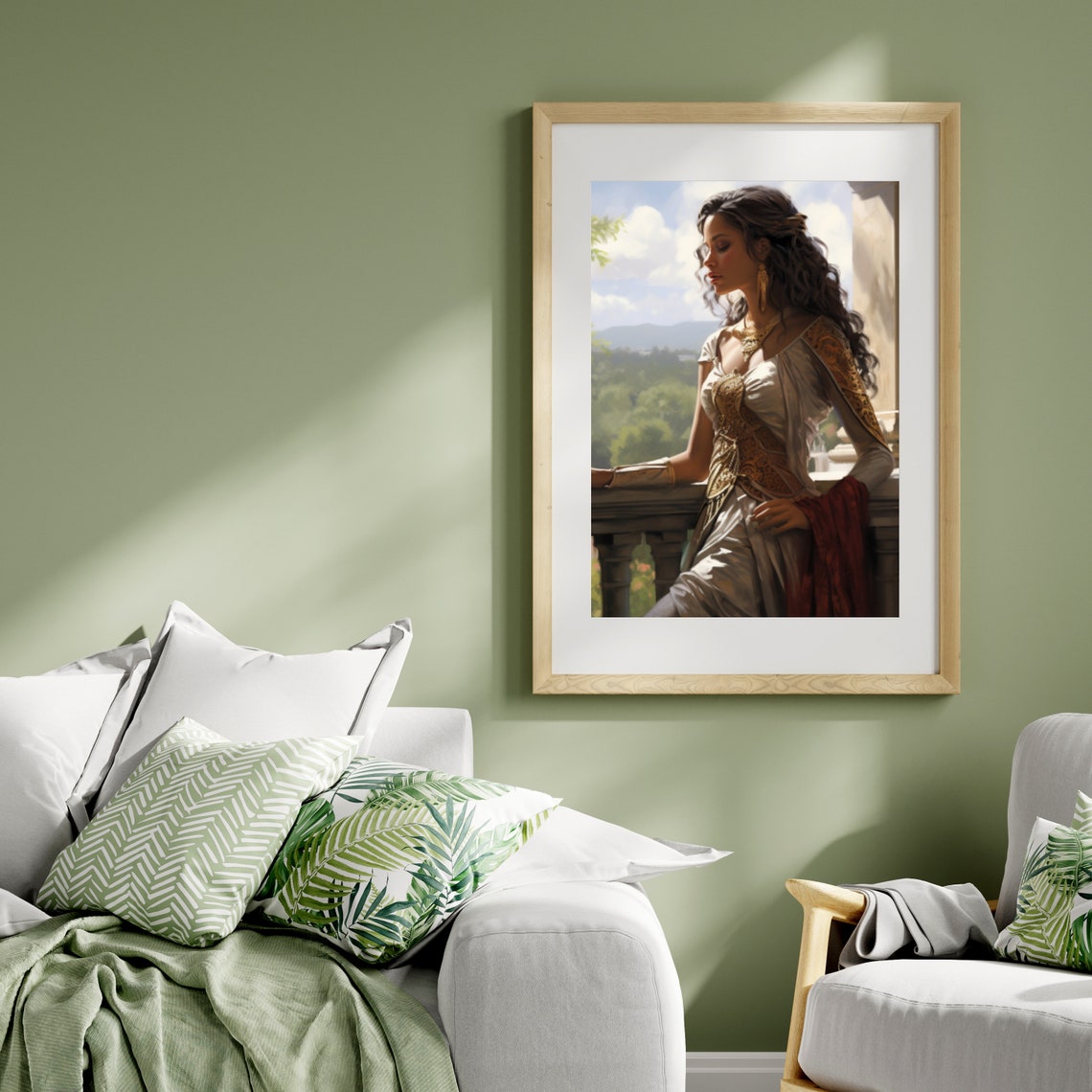 Elegant Woman on a Sunlit Balcony Classical Beauty Portrait Poster - Image 5