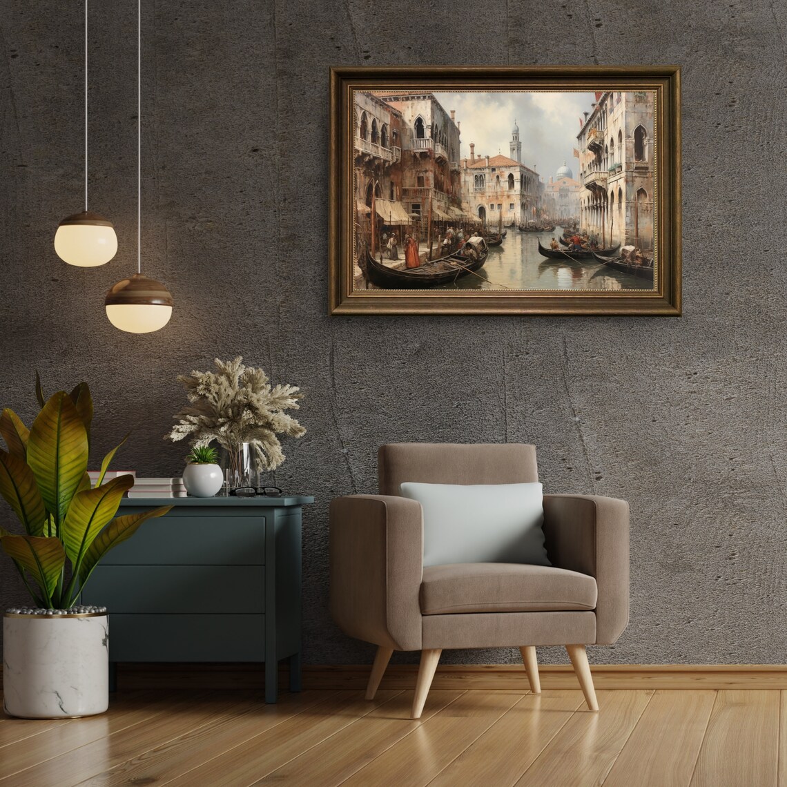 Venice Canal Painting Antique Landscape Wall Art Canal Print Italy Paint Vintage Neutral Italy Wall Art Living Room Decor 417 - Image 4