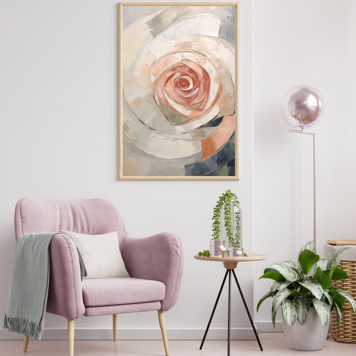 Blush Pink Abstract Rose Impasto Oil Painting Minimalist Poster - Image 4