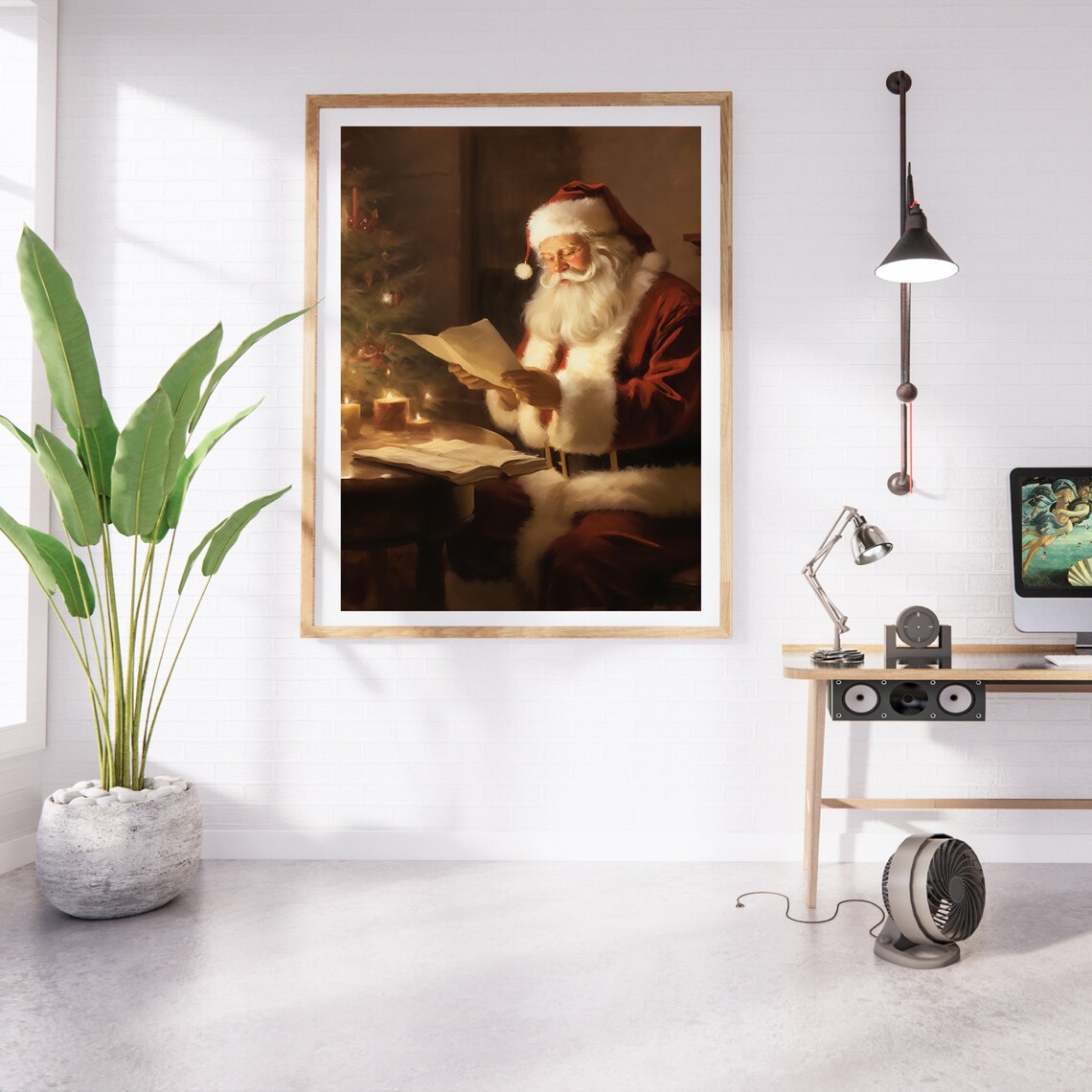 Santa Claus Reading Christmas Letter by Candlelight Vintage Oil Poster - Image 6