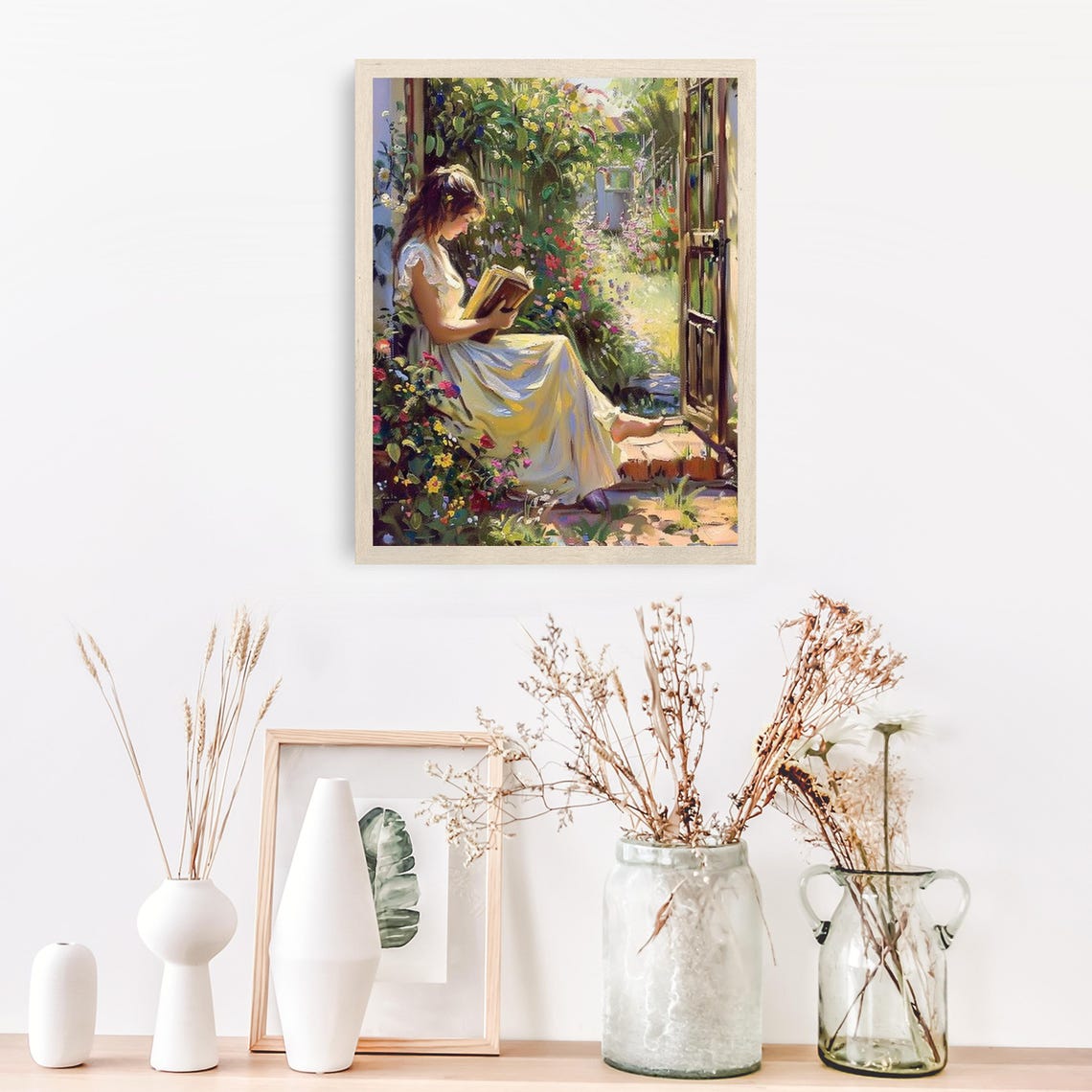 Woman Reading Book in Blooming Garden Impressionist Painting Poster - Image 6