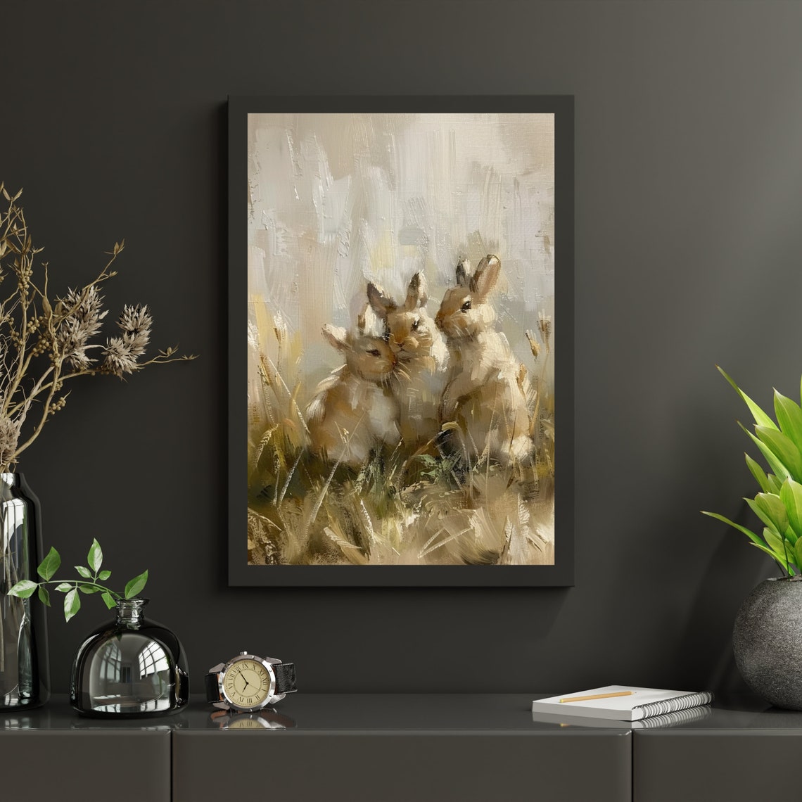 Cute Rabbit Painting Rustic Easter Decor Nursery Wall Decor Countryside Art Antique Bunny Animal Farmhouse 451 - Image 2