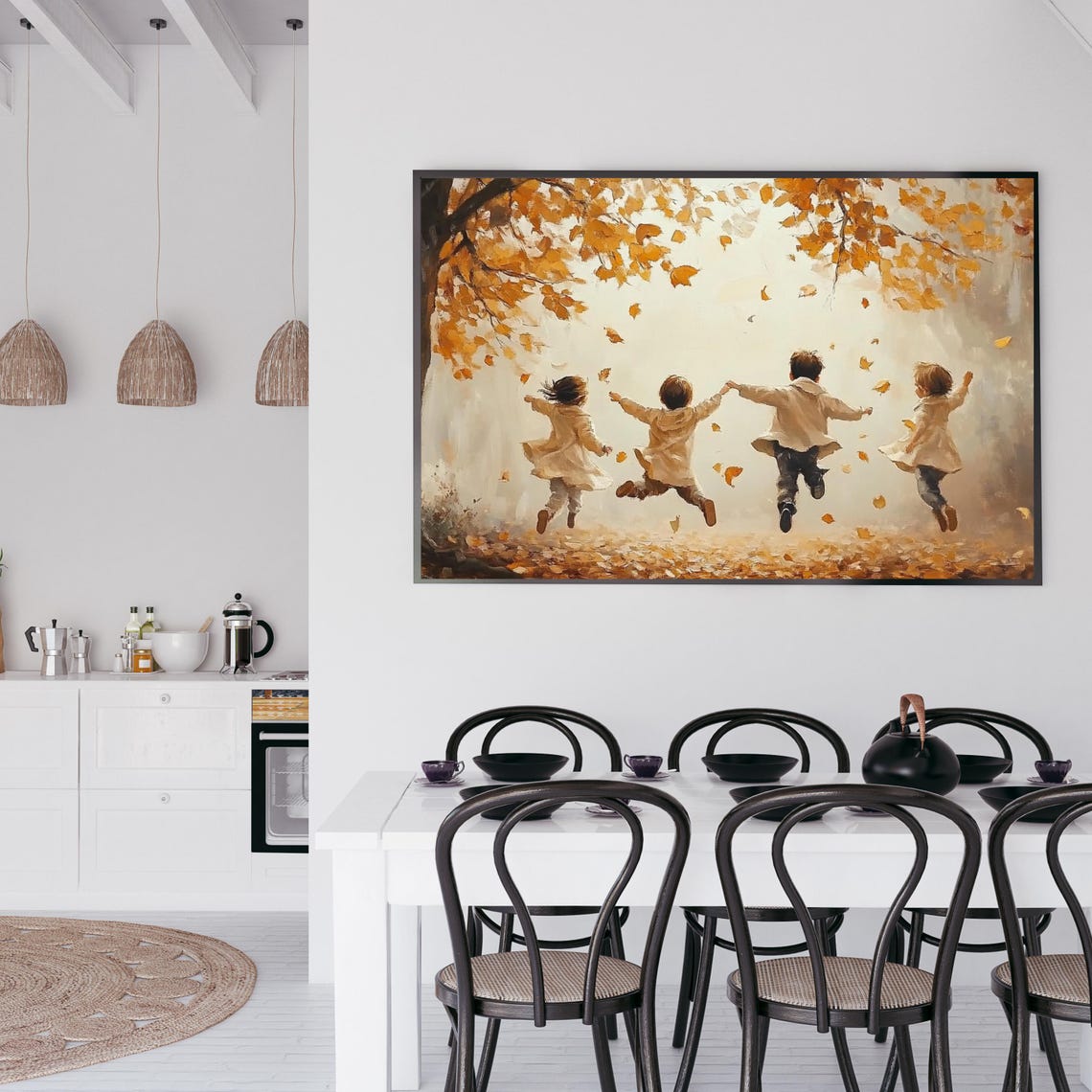 Children Running Through Falling Autumn Leaves Joyful Fall Poster - Image 2
