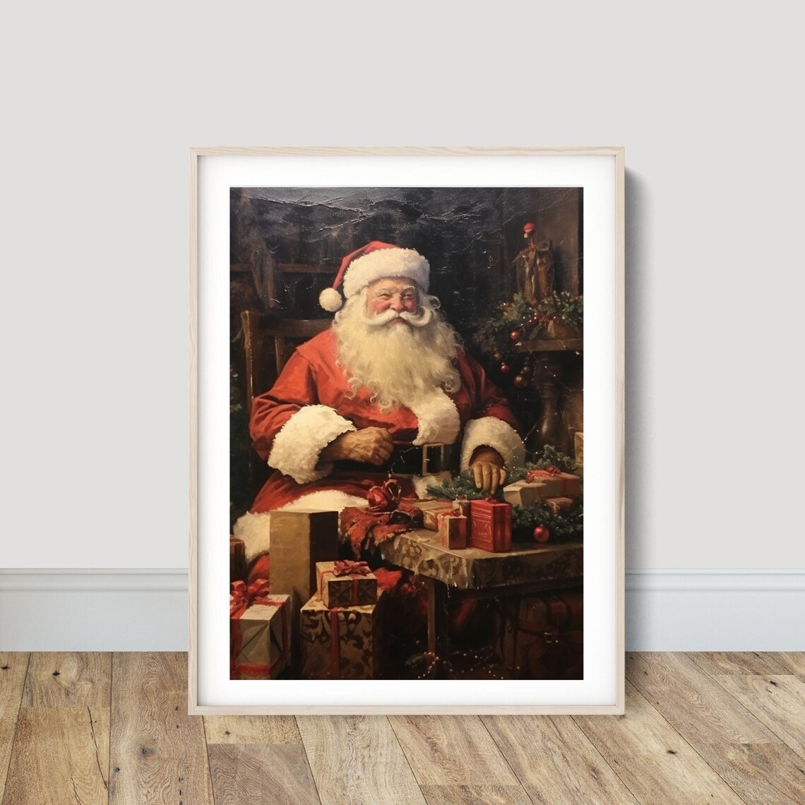 Jolly Santa Claus Gifts Workshop Vintage Christmas Painting Poster - Image 5