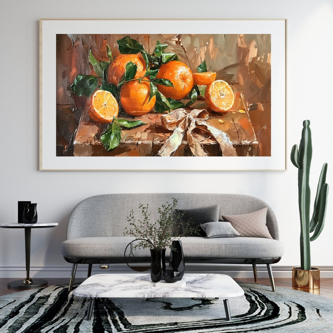 Fresh Orange Fruit Still Life Rustic Oil Painting Kitchen Poster - Image 5