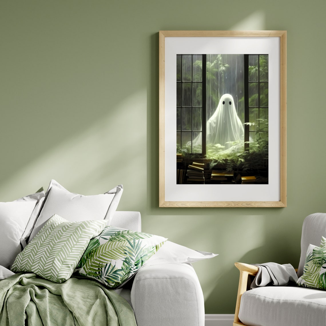 Ghost Outside Greenhouse Window Cute Spooky Halloween Poster - Image 5