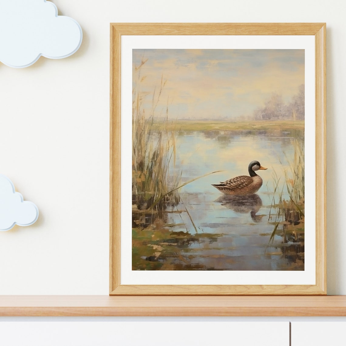 Wild Duck on Golden Marsh Lake with Reeds Vintage Wildlife Poster - Image 6