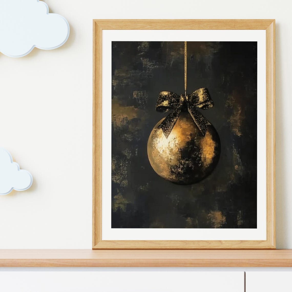 Black Gold Christmas Ornament Bow Moody Elegant Holiday Art Poster - Image 4