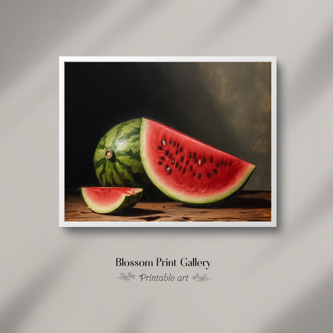 Moody Watermelon Still Life With Sliced Fruit On Dark Background Print - Image 5
