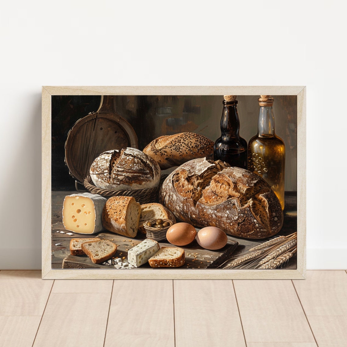 Rustic Bread Cheese Eggs Still Life Vintage Kitchen Painting Poster - Image 4