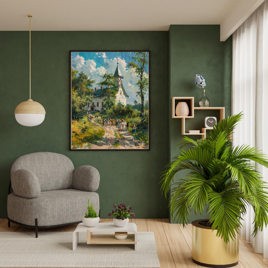 Vintage Church Print Spring Landscape Antique Oil Painting Summerv Farmhouse Deco Living Room Wall Art Church Scenery 823 - Image 6