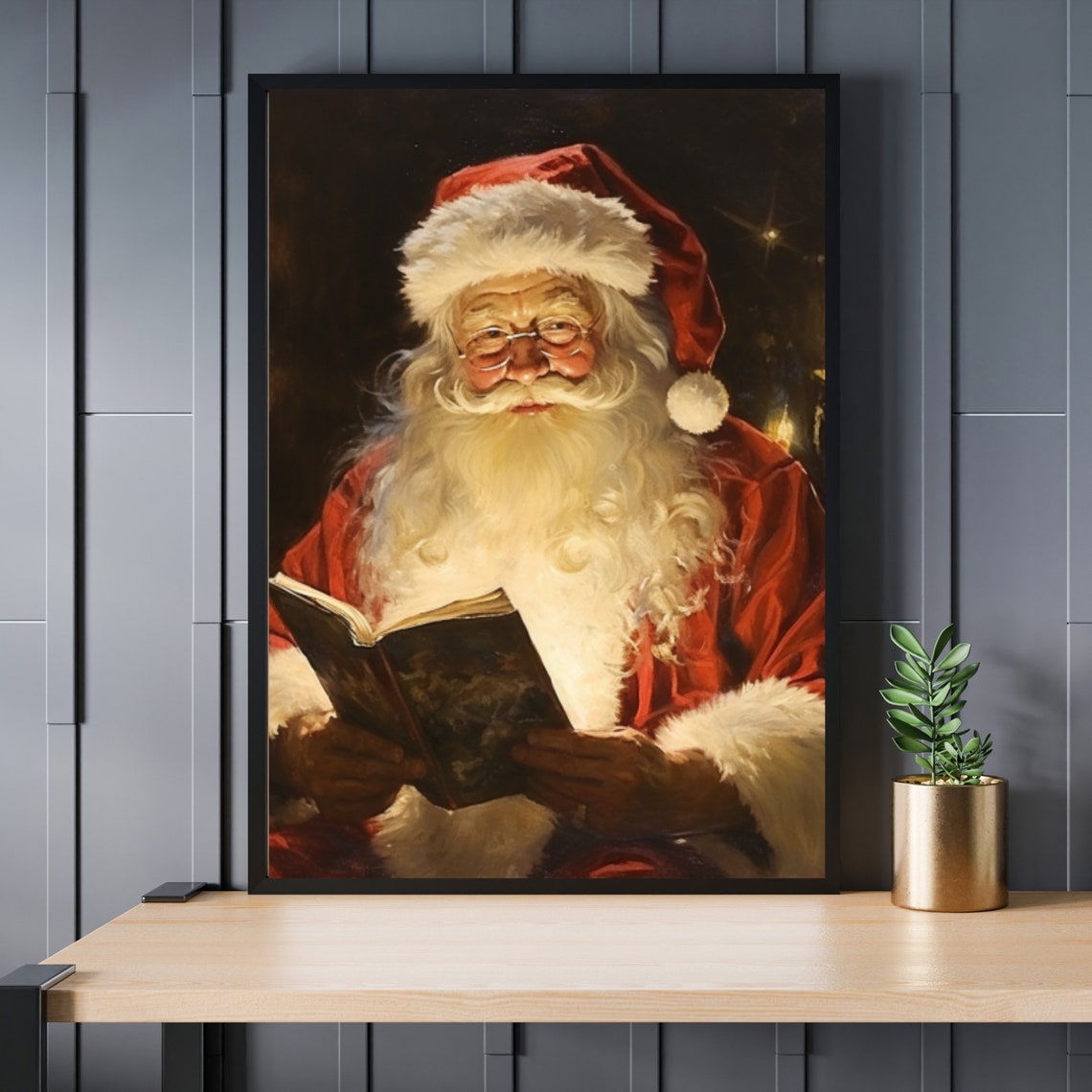 Santa Claus Reading Book Candlelight Classic Christmas Portrait Poster - Image 5