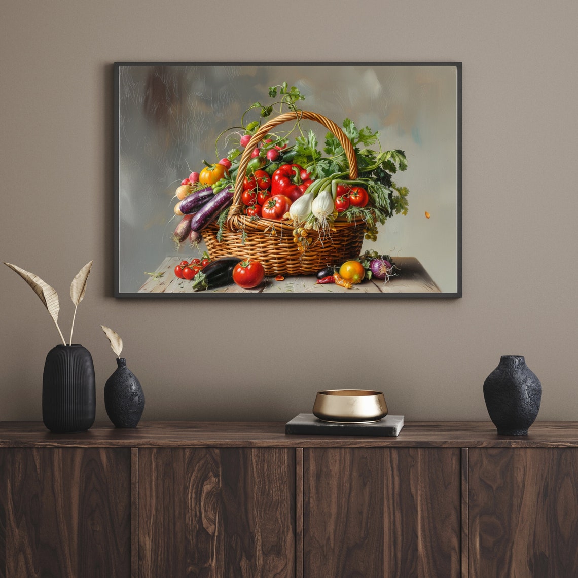 Harvest Vegetable Basket Still Life Oil Painting Kitchen Poster - Image 5