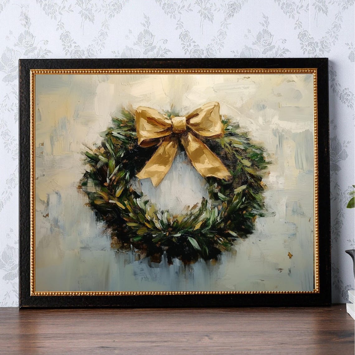 Beautiful Christmas Wreath With Gold Bow Holiday Decor Poster - Image 2
