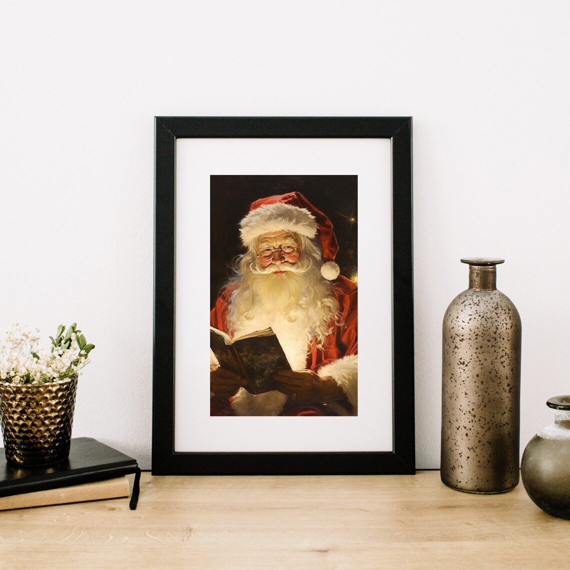 Santa Claus Reading Book Candlelight Classic Christmas Portrait Poster - Image 4