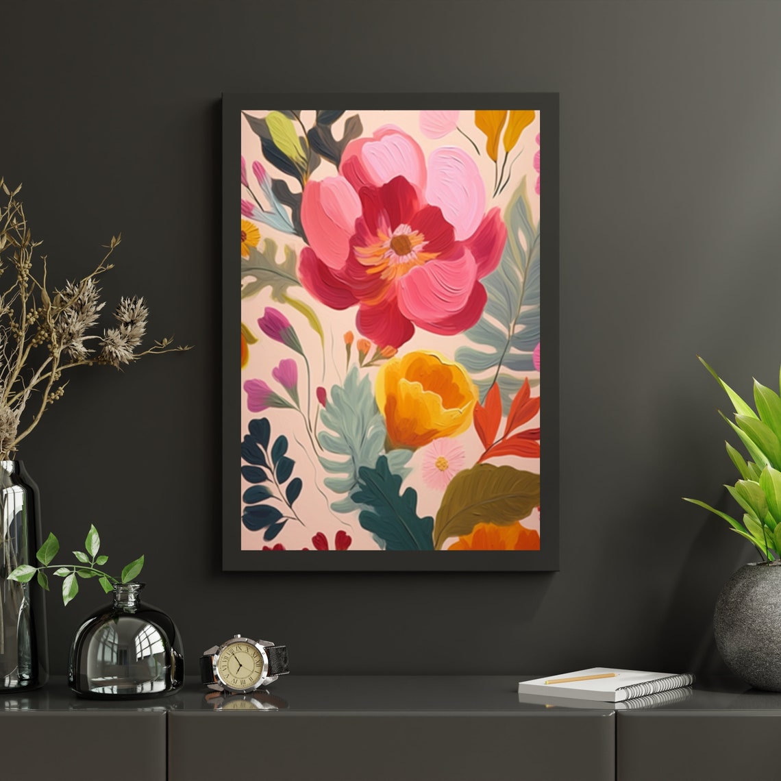 Bold Pink Floral Abstract Botanical Painting Modern Colorful Wall Art - Image 6