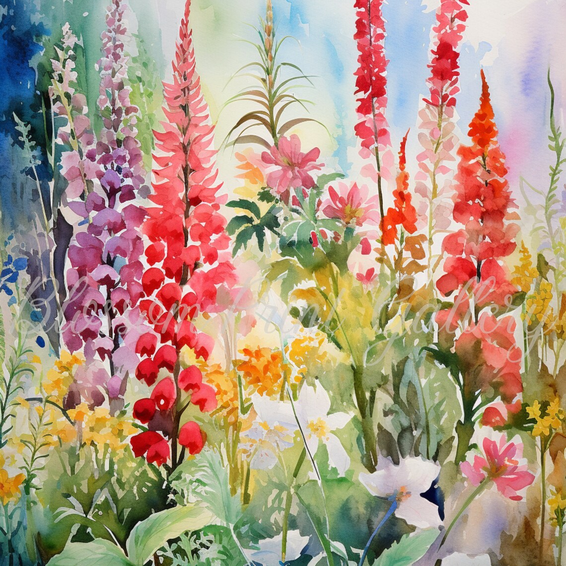 Colorful Wildflower Garden Watercolor Lupines and Cosmos Poster - Image 3