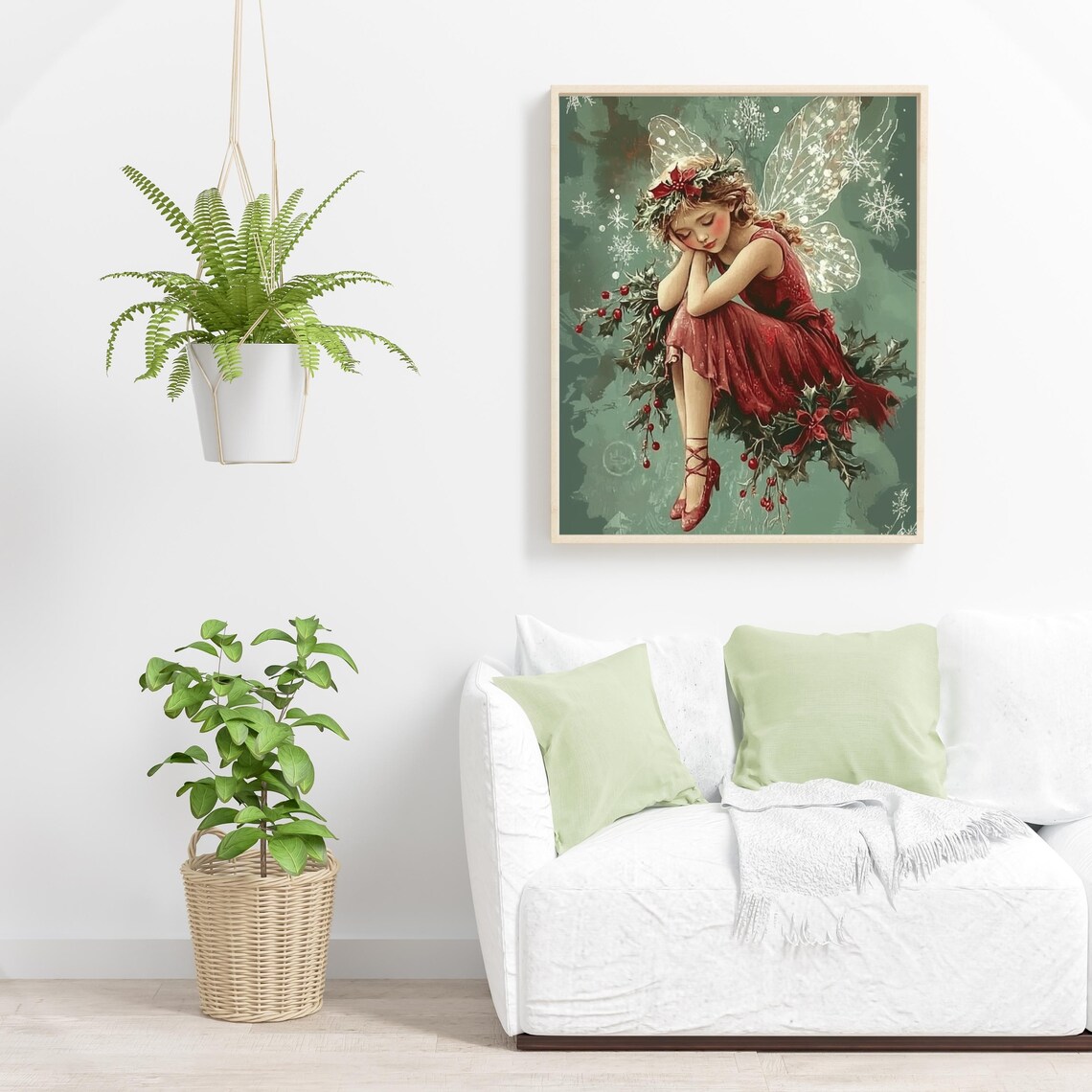 Christmas Holly Fairy With Snowflakes Vintage Winter Painting Poster - Image 4