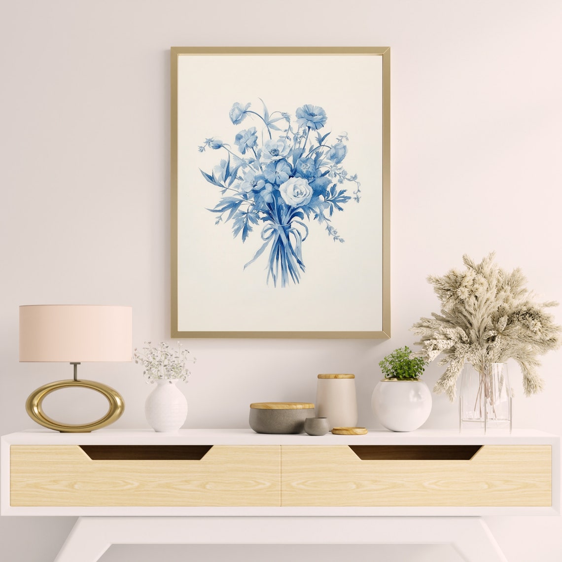 Blue And White Bouquet Botanical Sketch Vintage Floral Poster - Image 6