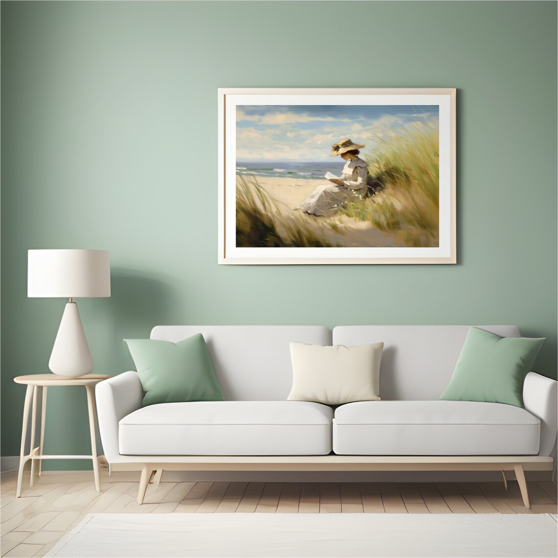 Vintage Woman Reading On Beach Dunes In White Dress Summer Poster - Image 6