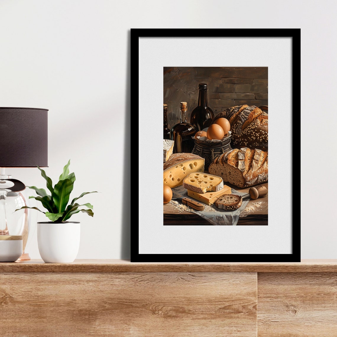 Hearty Rustic Bread Cheese Eggs And Wine Still Life Kitchen Poster - Image 4