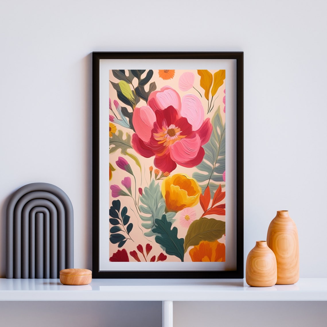Bold Pink Floral Abstract Botanical Painting Modern Colorful Wall Art - Image 3