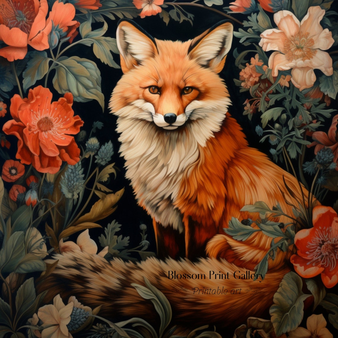 Red Fox In Floral Tapestry William Morris Style Vintage Art Poster - Image 2