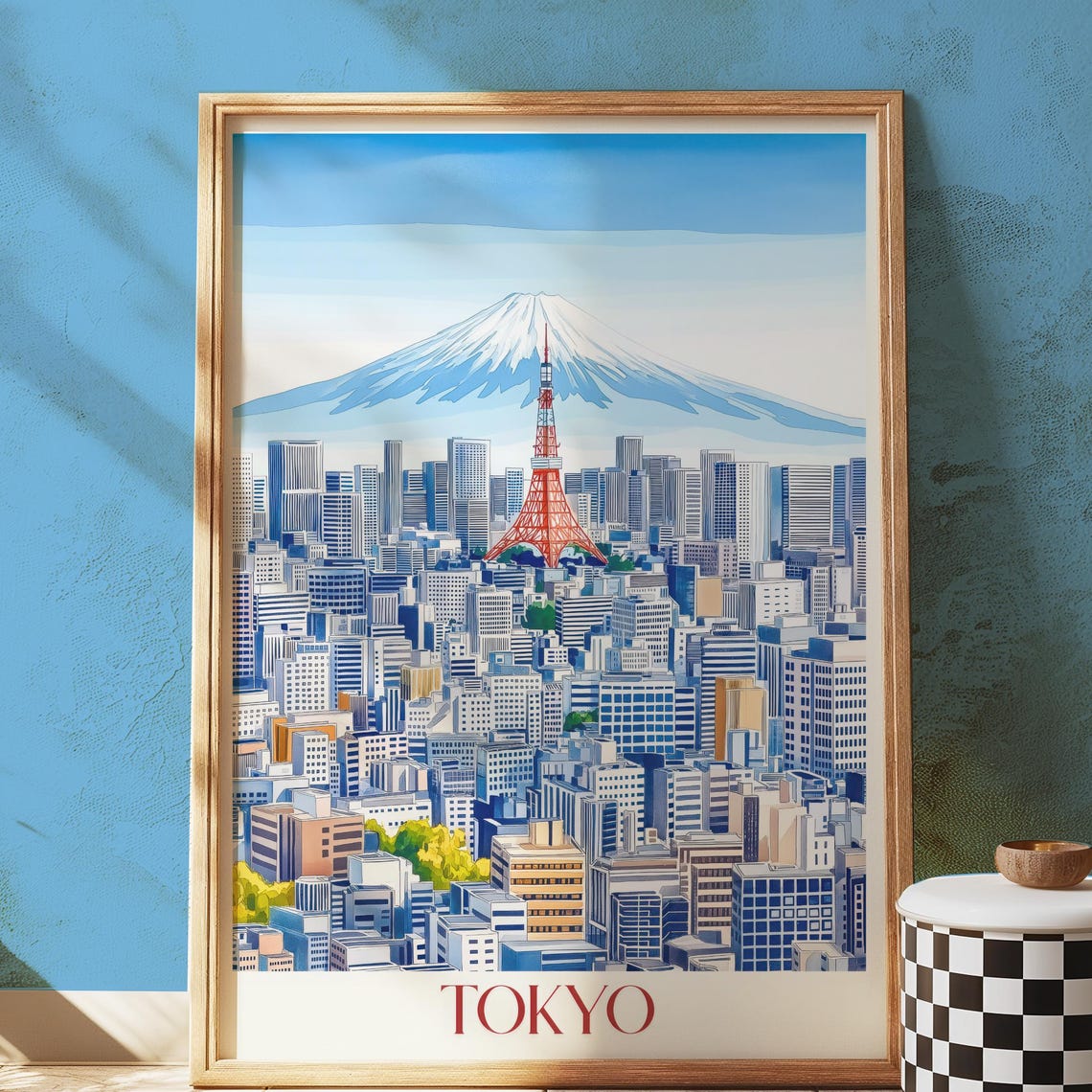 Tokyo Mt. Fuji And Tokyo Tower Skyline Cityscape Illustration Poster