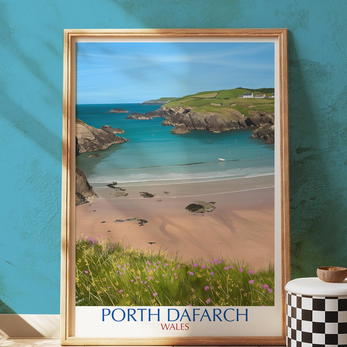 Porth Dafarch Wales Beach Cliffs Coastal Travel Illustration Poster