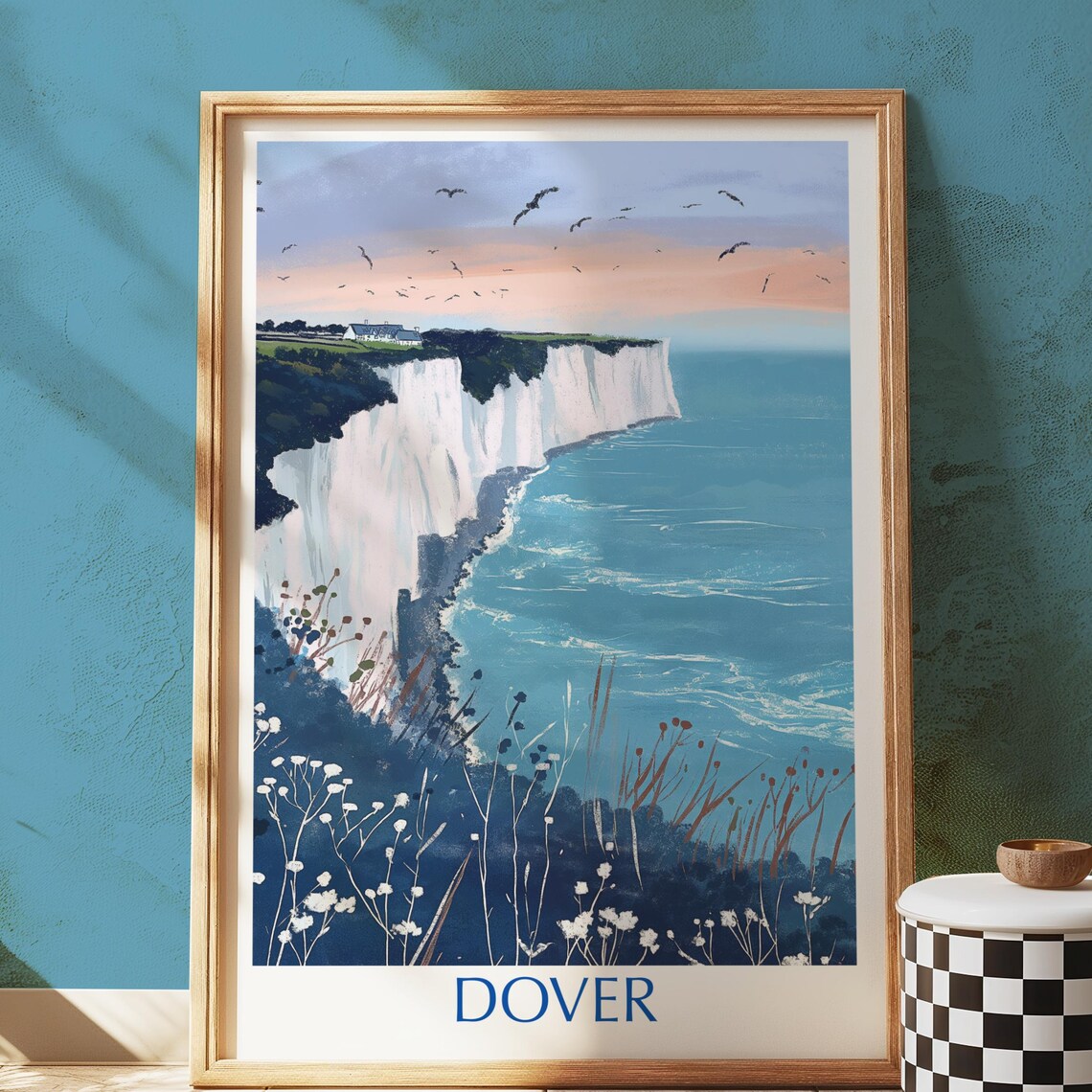 Dover England Coastal Cliffs Travel Poster, Seascape View